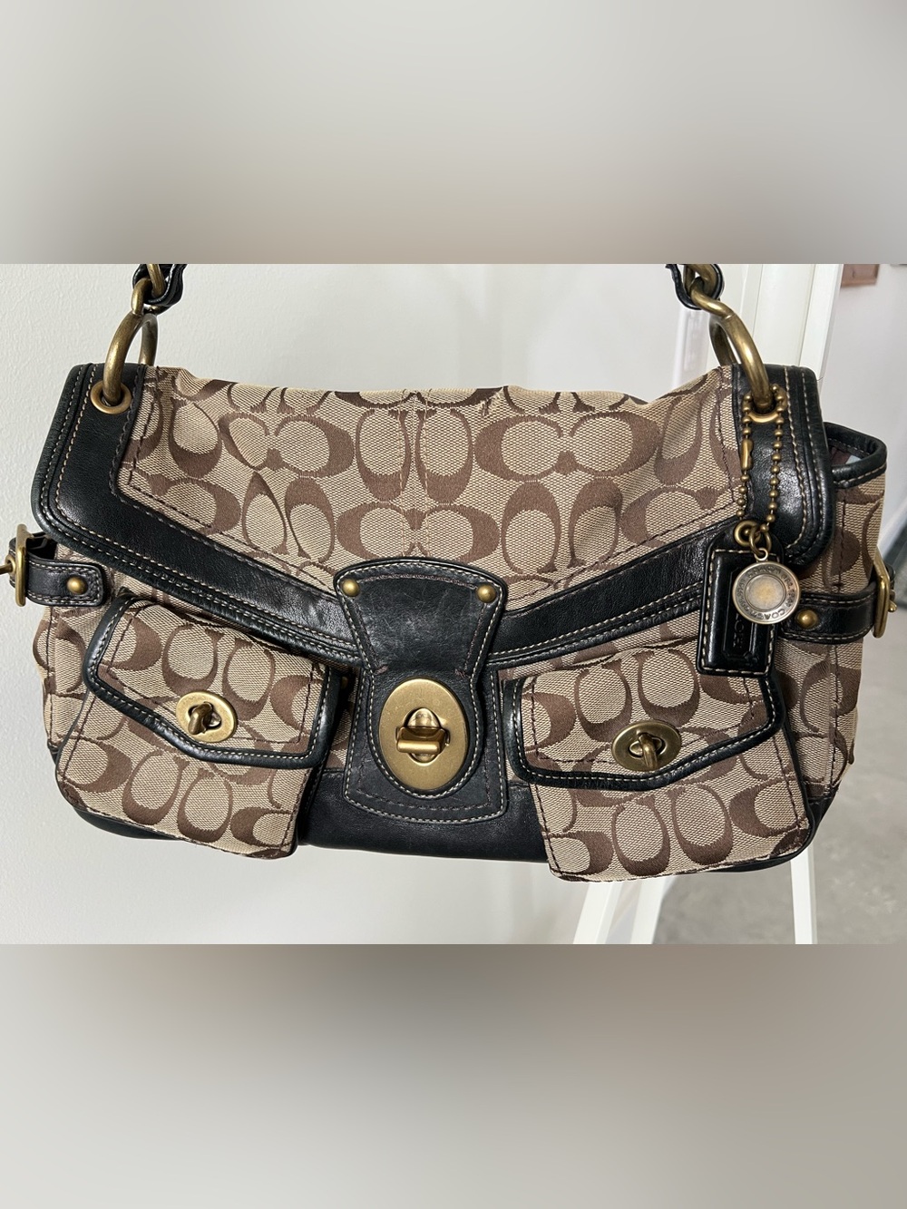 Coach Legacy Leigh Signature Canvas and Black Leather Shoulder Bag - Picture 2 of 16